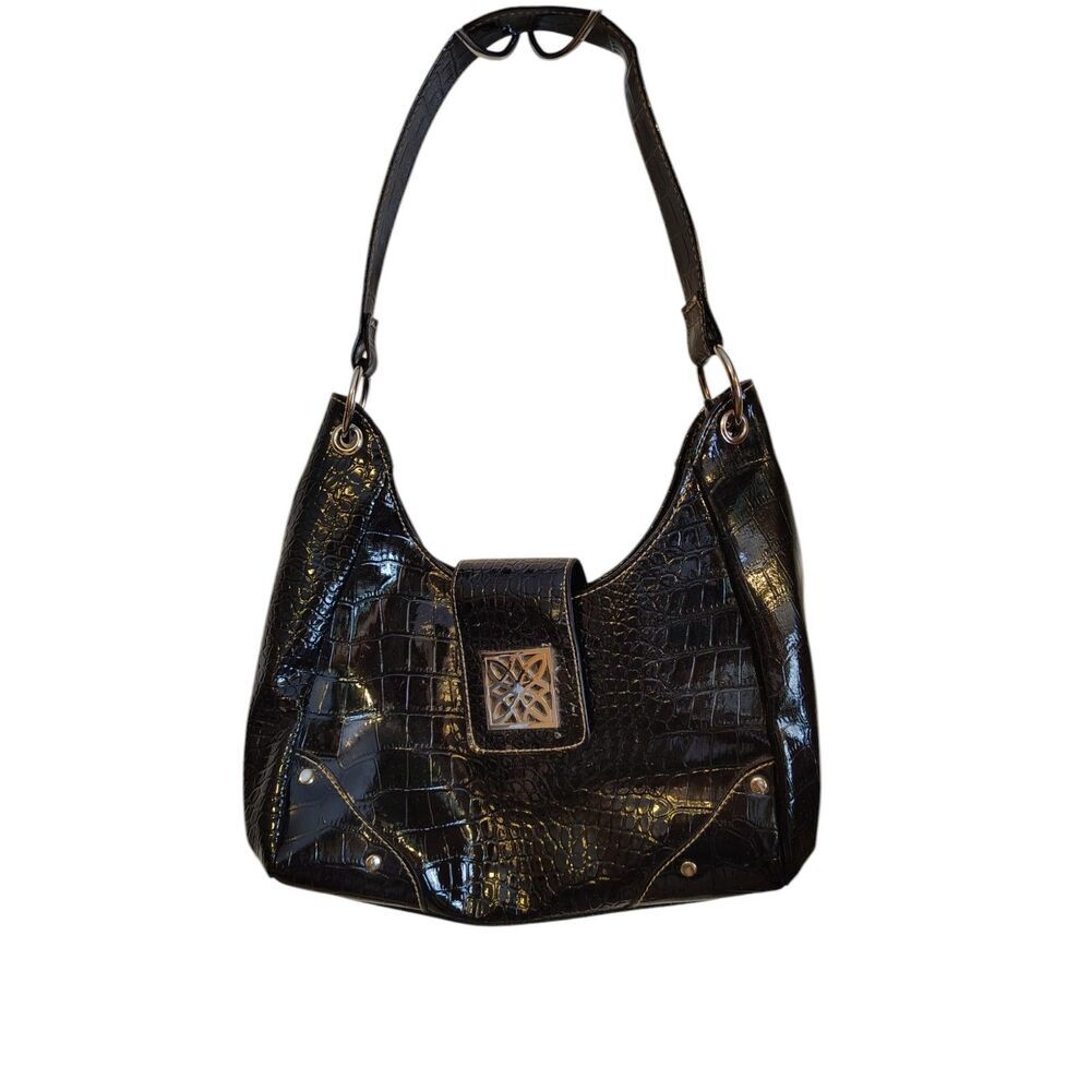 Black Faux Leather with Silver hardware shoulder bag